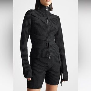Maniere De Voir Tie-Up Knitted Cardigan & Biker Shorts (Black)
